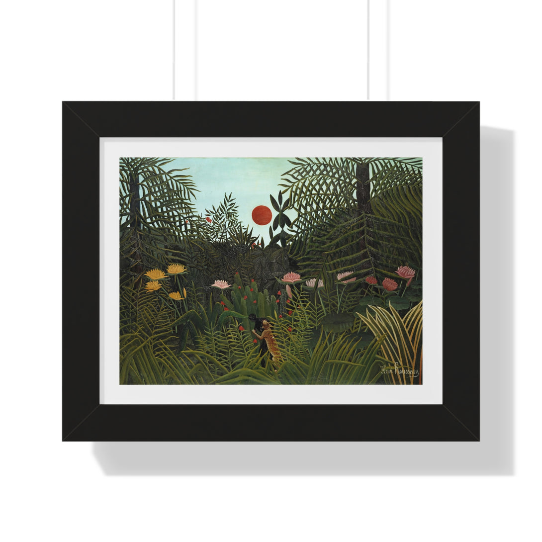 Jungle with Setting Sun by Henri Rousseau - Framed Print - Zapista