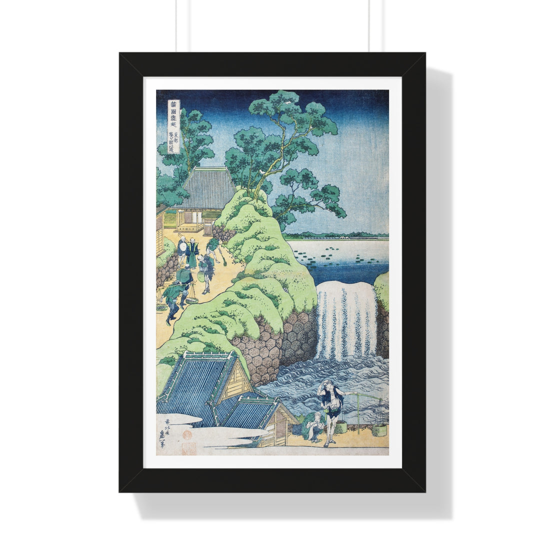 Aoigaoka Falls in the Eastern Capital (Toto Aoigaoka no taki), from the series "A Tour of Waterfalls in Various Provinces (Shokoku taki meguri)" by Katsushika Hokusai - Framed Print - Zapista