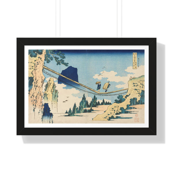 The Suspension Bridge on the Border of Hida and Etchū Provinces by Katsushika Hokusai - Framed Print - Zapista