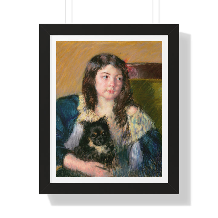 Françoise, Holding a Little Dog, Looking Far to the Right by Mary Cassatt - Framed Print - Zapista