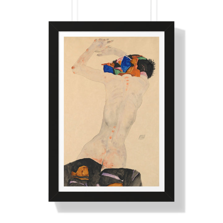 Rückenakt mit buntem Tuch by Egon Schiele - Framed Print - Zapista