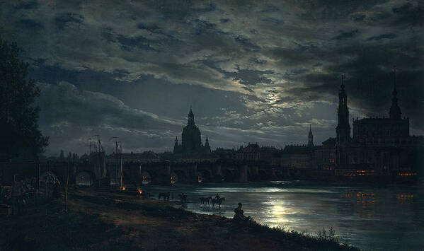View of Dresden by Moonlight 4 - Art Print