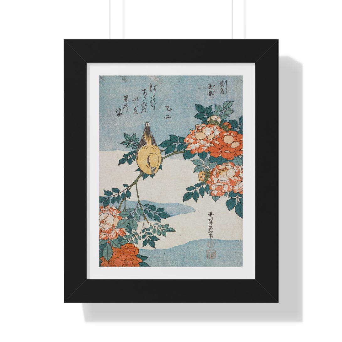 Warbler and Roses by Katsushika Hokusai - Framed Print - Zapista