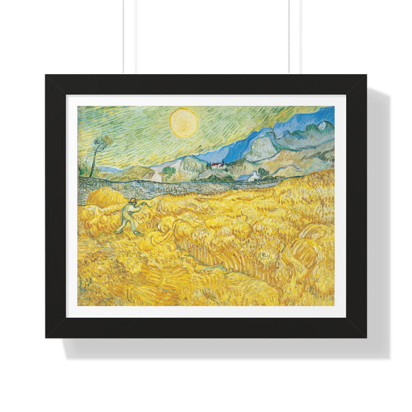 Wheat Field Behind Saint-Paul Hospital with a Reaper - Framed Print