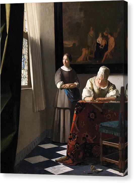 Lady writing a letter with her maid 5 - Canvas Print
