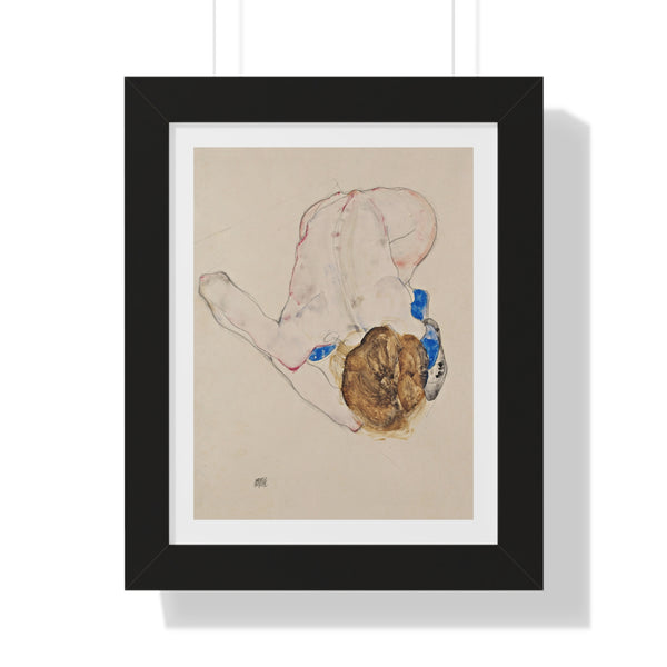 Nude with Blue Stockings, Bending Forward by Egon Schiele - Framed Print - Zapista