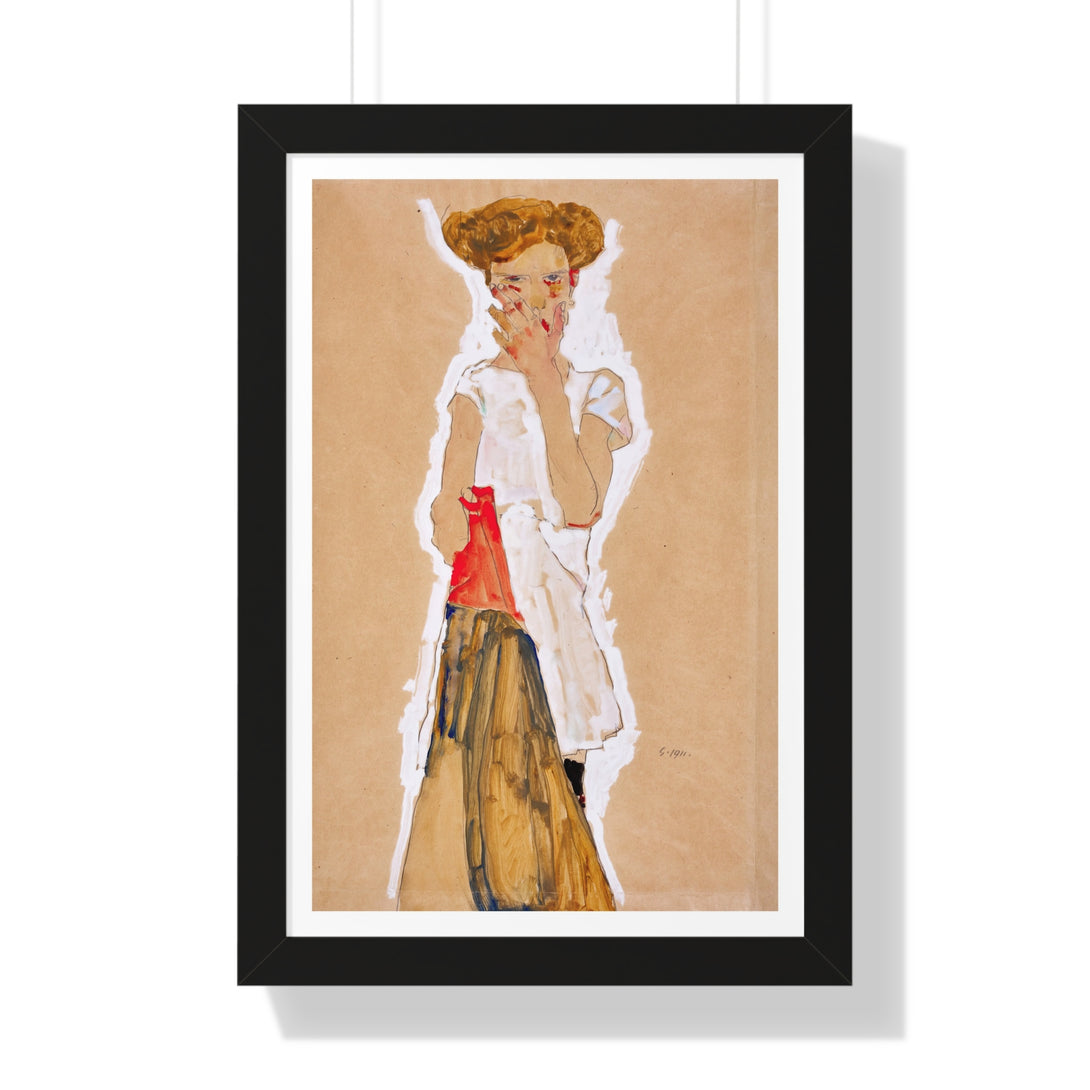 Standing Girl in a White Petticoat by Egon Schiele - Framed Print - Zapista