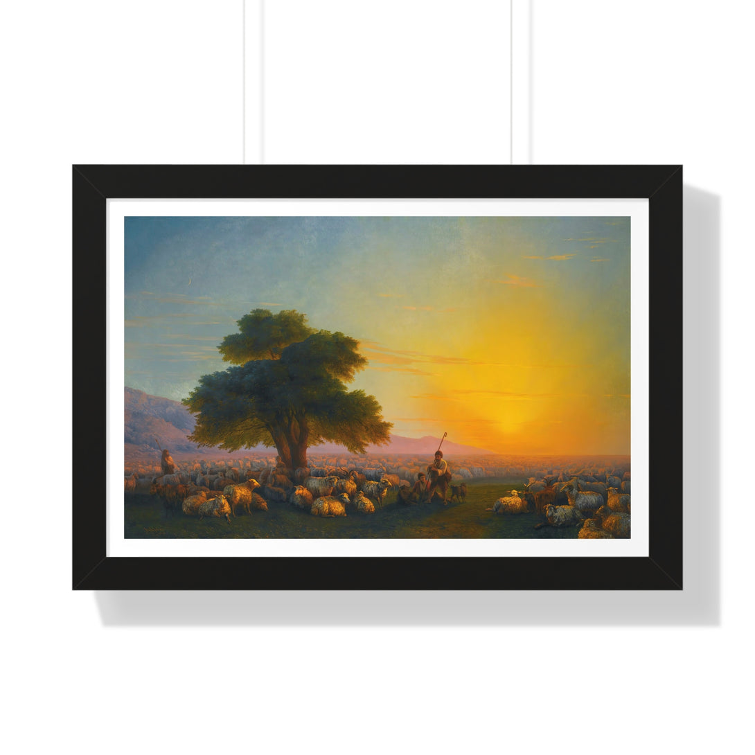 Shepherds With Their Flock At Sunset by Ivan Aivazovsky - Framed Print - Zapista