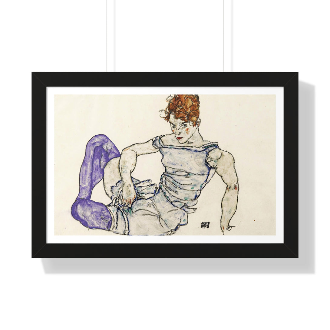 Sitzende Frau Mit Violetten Strumpfen (Seated Woman In Violet Stockings) by Egon Schiele - Framed Print - Zapista