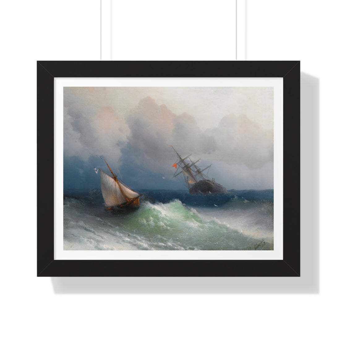 Two Ships At Sea by Ivan Aivazovsky - Framed Print - Zapista