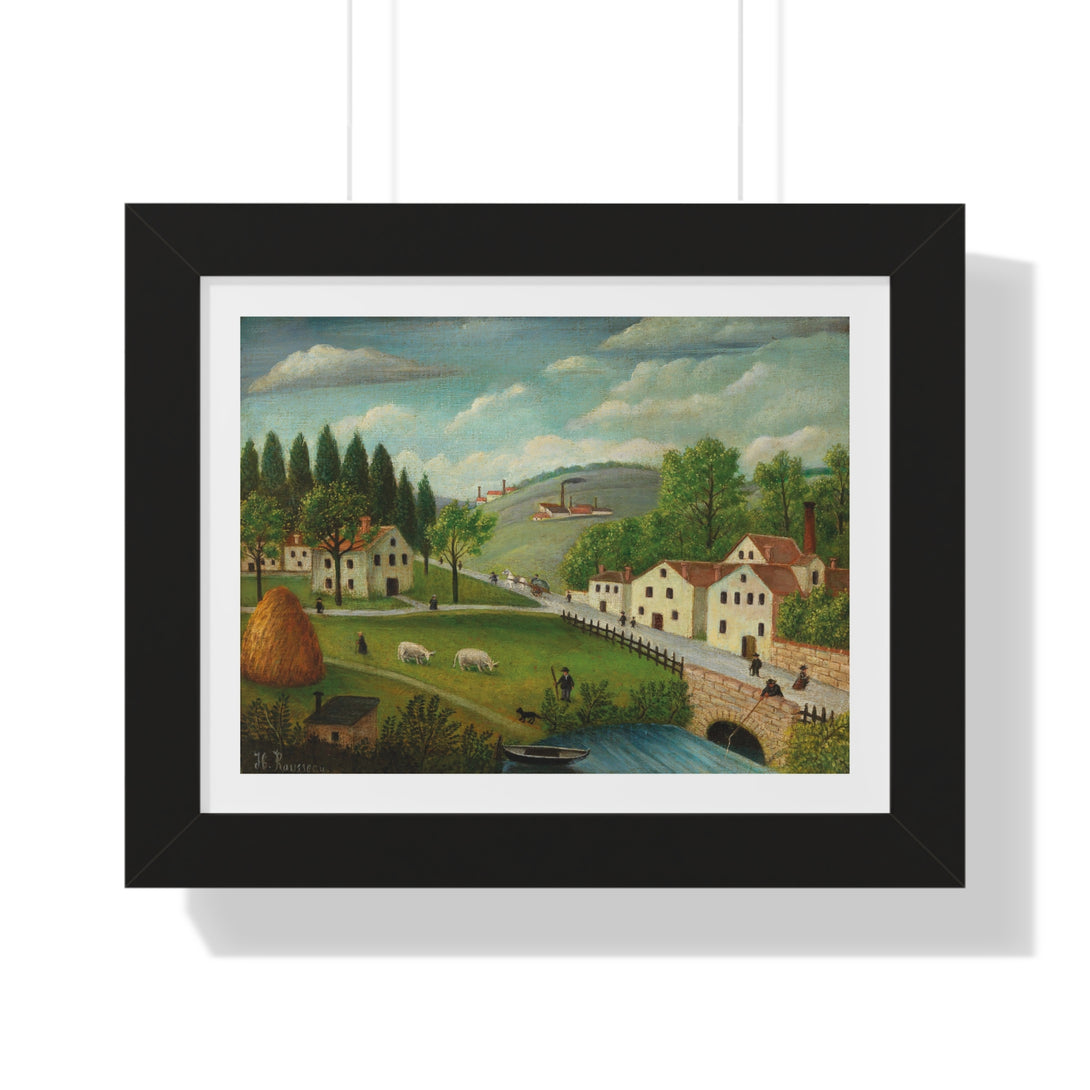 Pastoral Landscape with Stream, Fisherman and Strollers by Henri Rousseau - Framed Print - Zapista