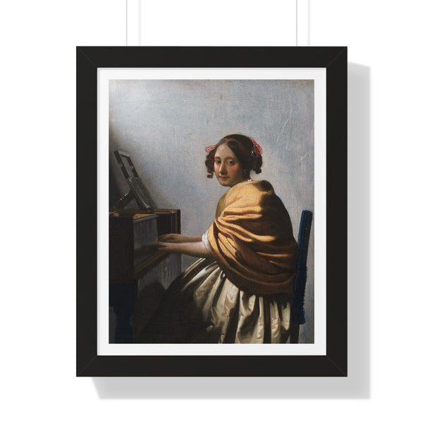 A Young Woman Seated at the Virginals by Johannes Vermeer - Framed Print - Zapista