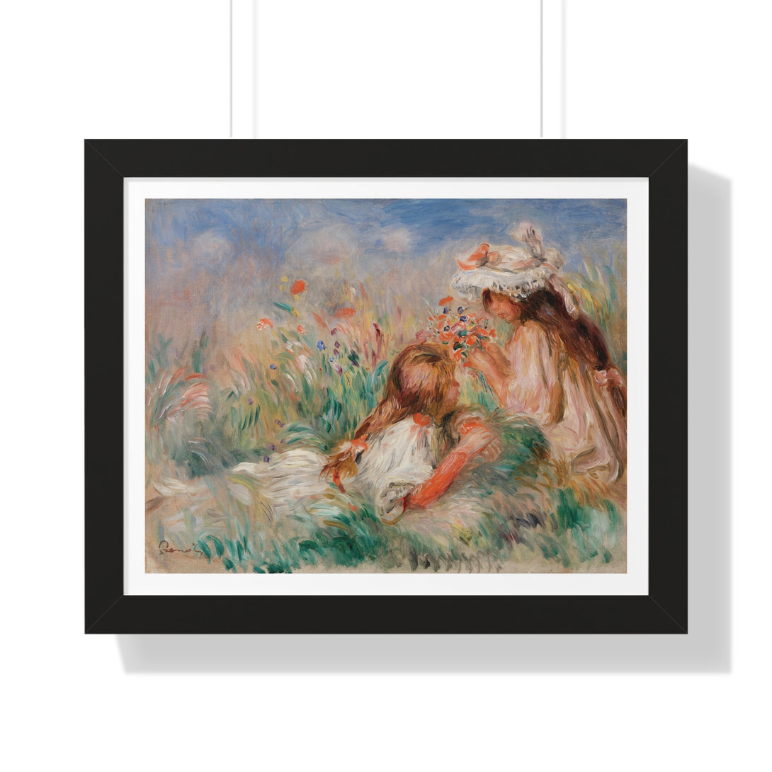 Girls in the Grass Arranging a Bouquet by Pierre-Auguste Renoir - Framed Print - Zapista