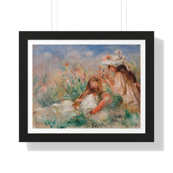 Girls in the Grass Arranging a Bouquet by Pierre-Auguste Renoir - Framed Print - Zapista