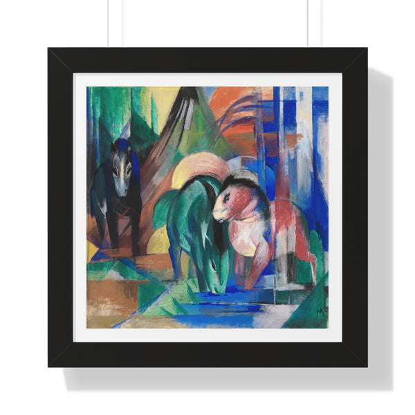 Drei Pferde am Waldwasser by Franz Marc - Framed Print - Zapista