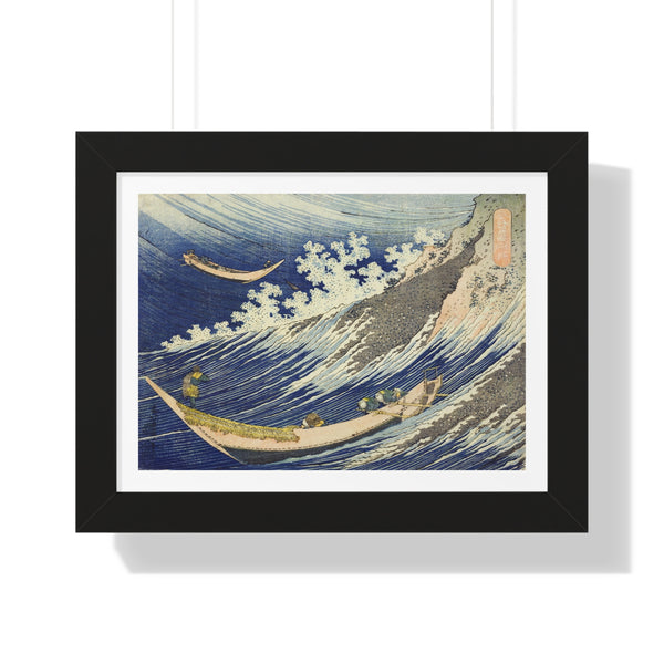 Fishing Boats at Choshi in Shimosa (Soshu Choshi) from the series “One Thousand Pictures of the Ocean (Chie no umi)” by Katsushika Hokusai - Framed Print - Zapista