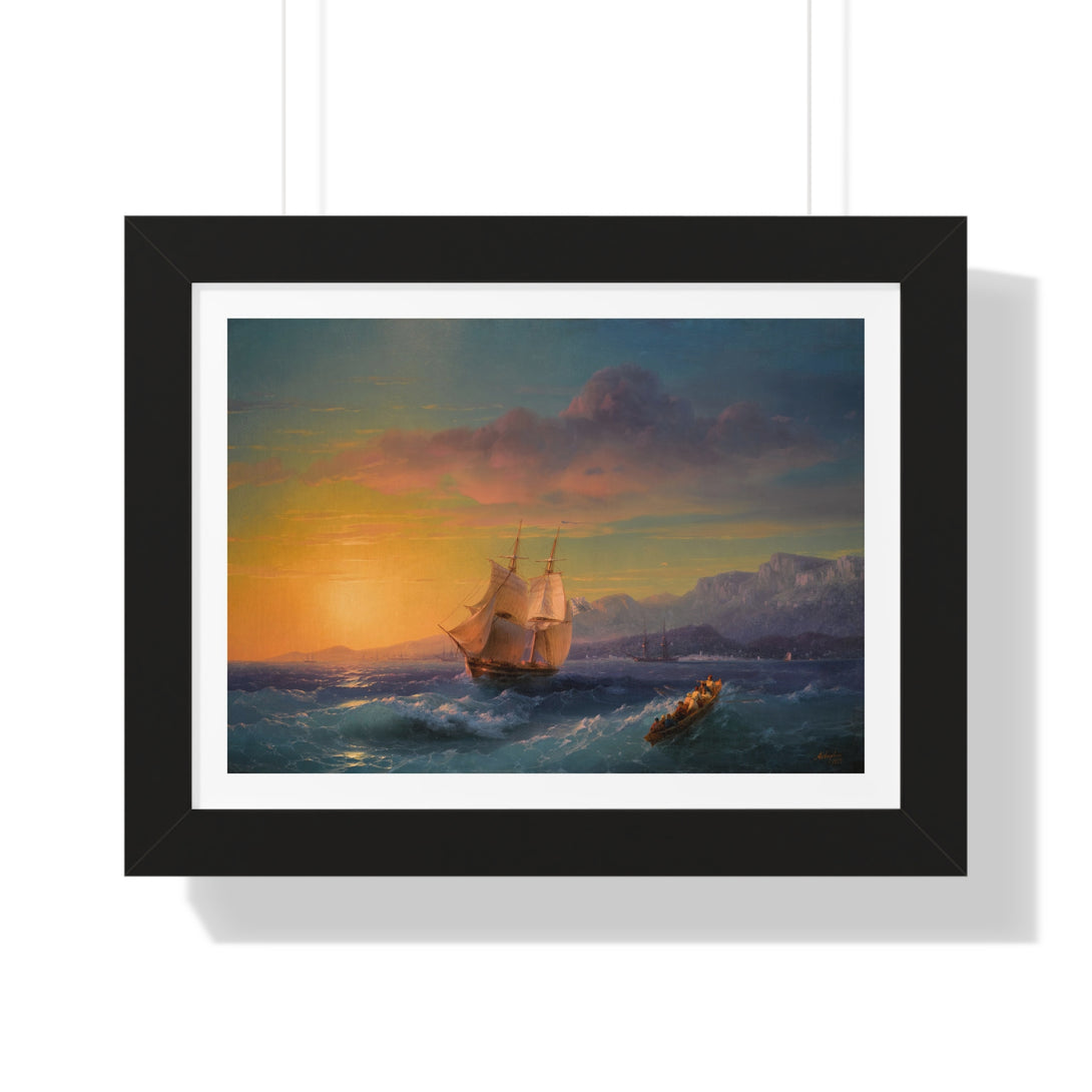 Ship at Sunset off Cap Martin by Ivan Aivazovsky - Framed Print - Zapista