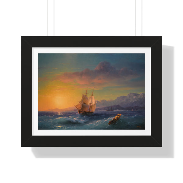 Ship at Sunset off Cap Martin - Framed Print