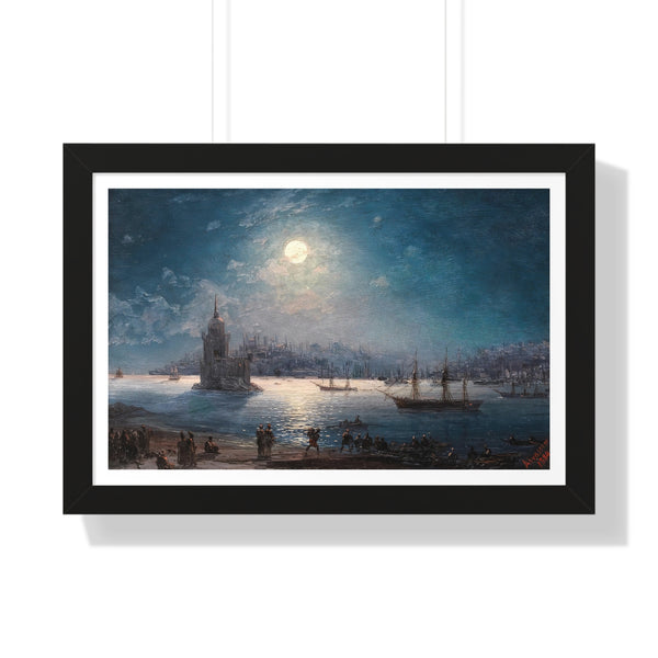 A View of the Bosporus with the Hagia Sophia and the Maiden’s Tower in the Moonlight by Ivan Aivazovsky - Framed Print - Zapista