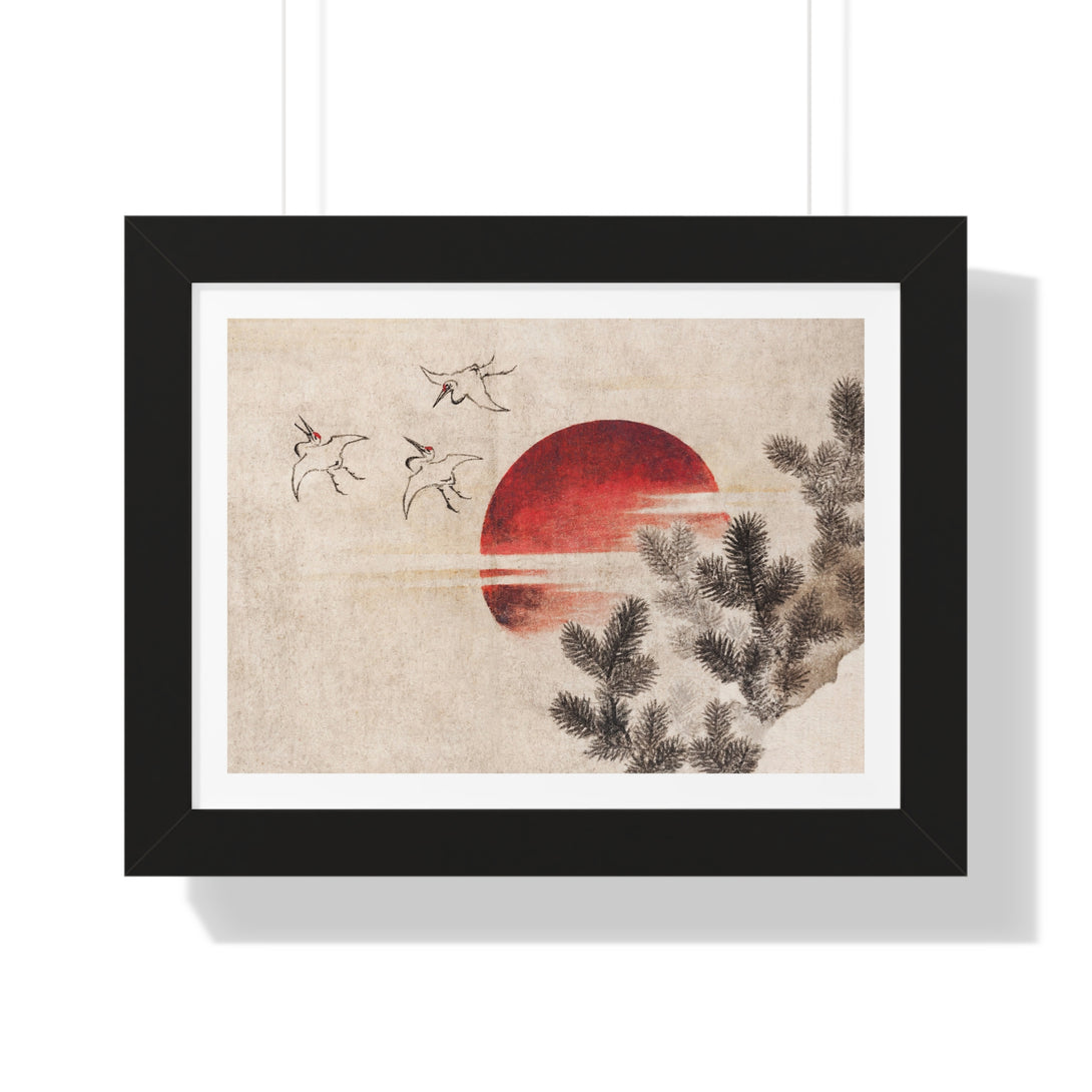 Birds and Sunset by Katsushika Hokusai - Framed Print - Zapista