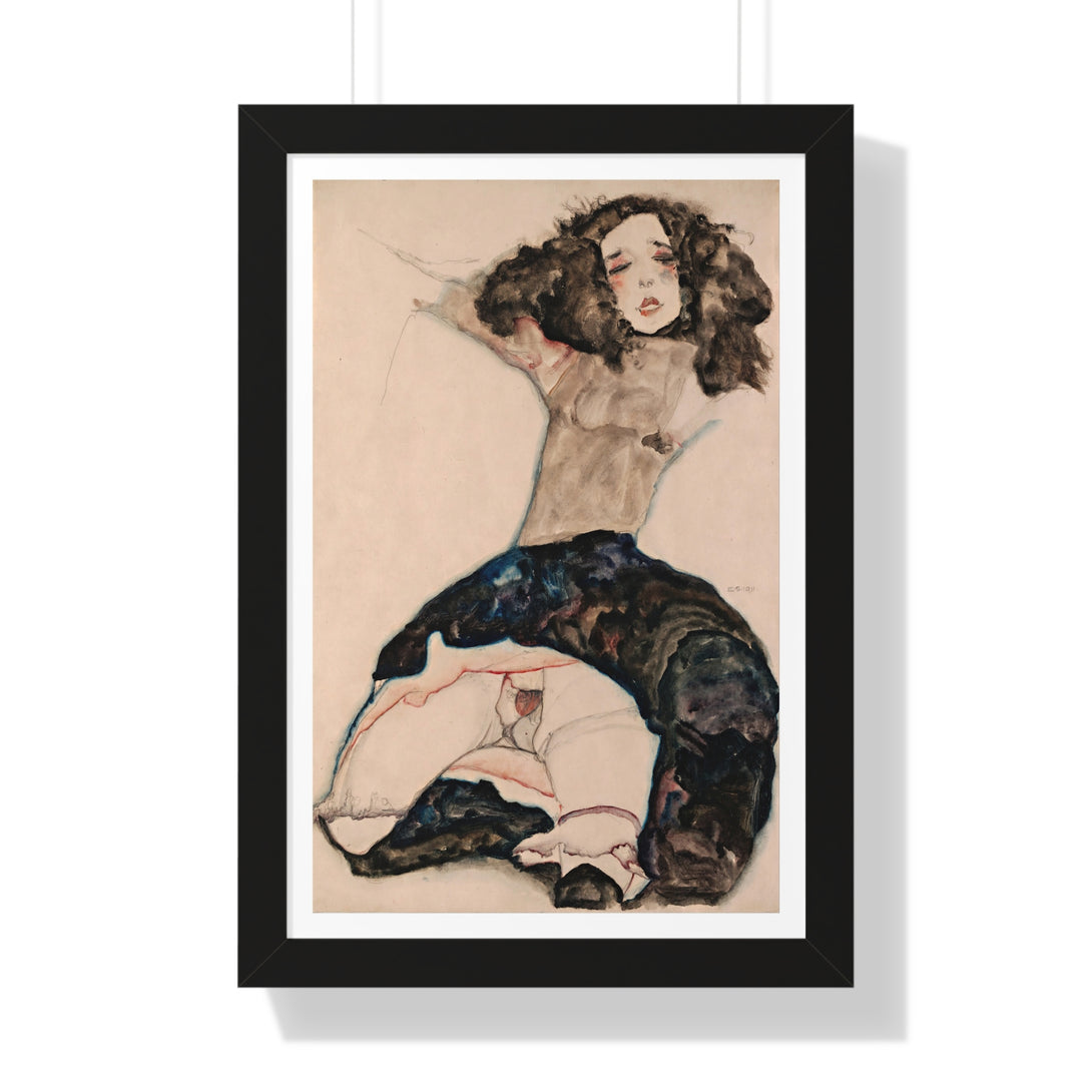 Black-Haired Girl with Lifted Skirt by Egon Schiele - Framed Print - Zapista