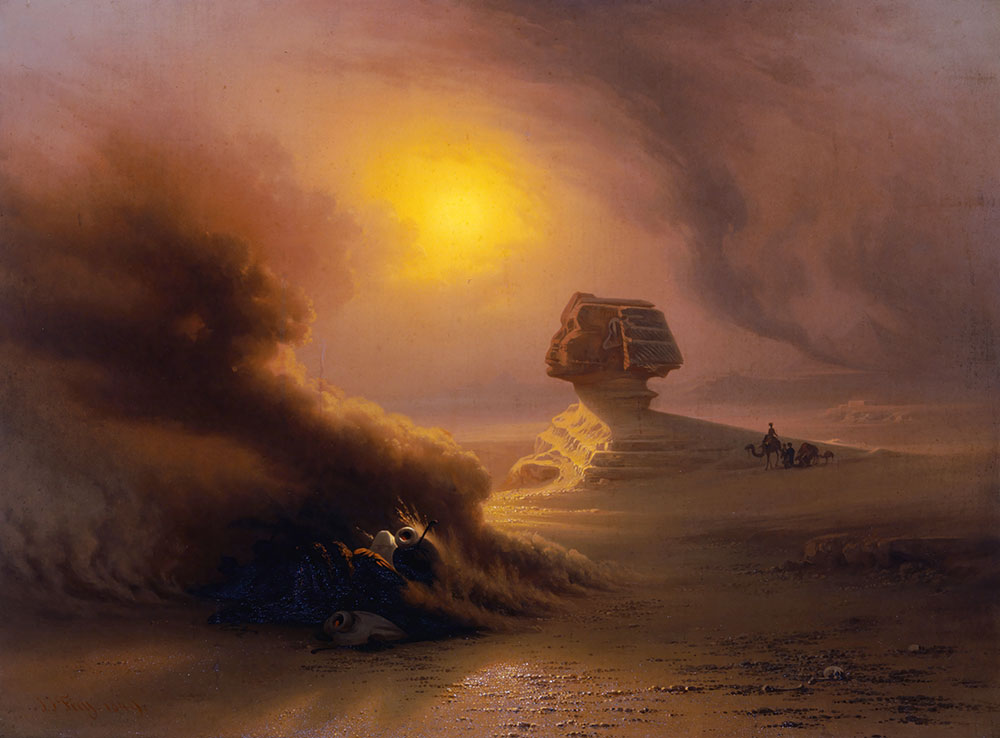 A Caravan Surprised By The Samoom In Front Of The Sphinx by Johann Jakob Frey - Art Print - Zapista