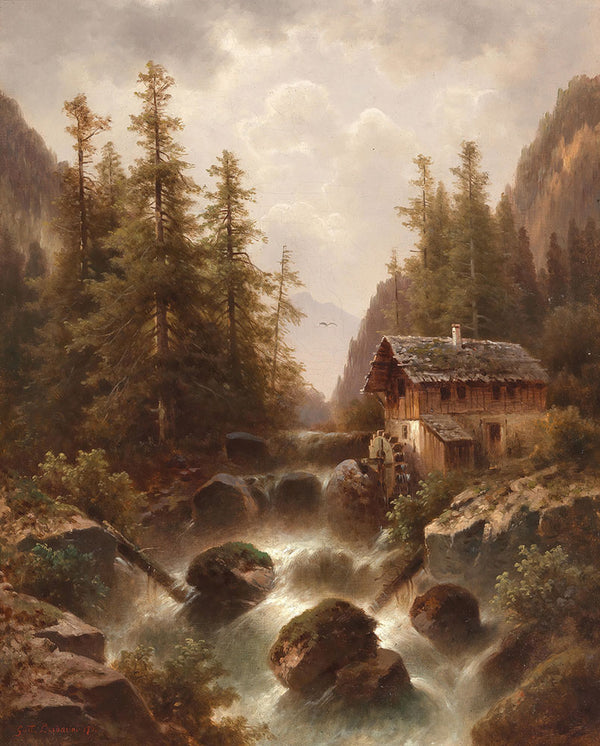 A Mill by a Mountain Torrent by Gustav Barbarini - Art Print - Zapista