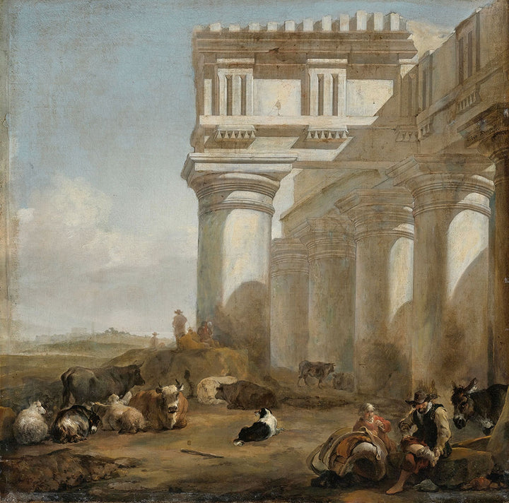 A Roman Temple With Cattle Herders by Jan Baptist Weenix - Art Print - Zapista