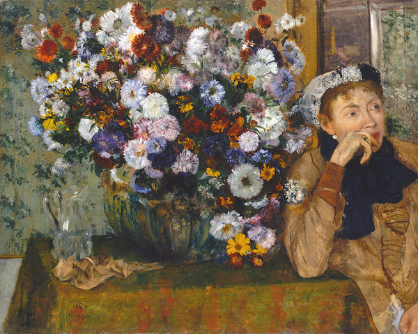 A Woman Seated Beside a Vase of Flowers by Edgar Degas - Art Print - Zapista