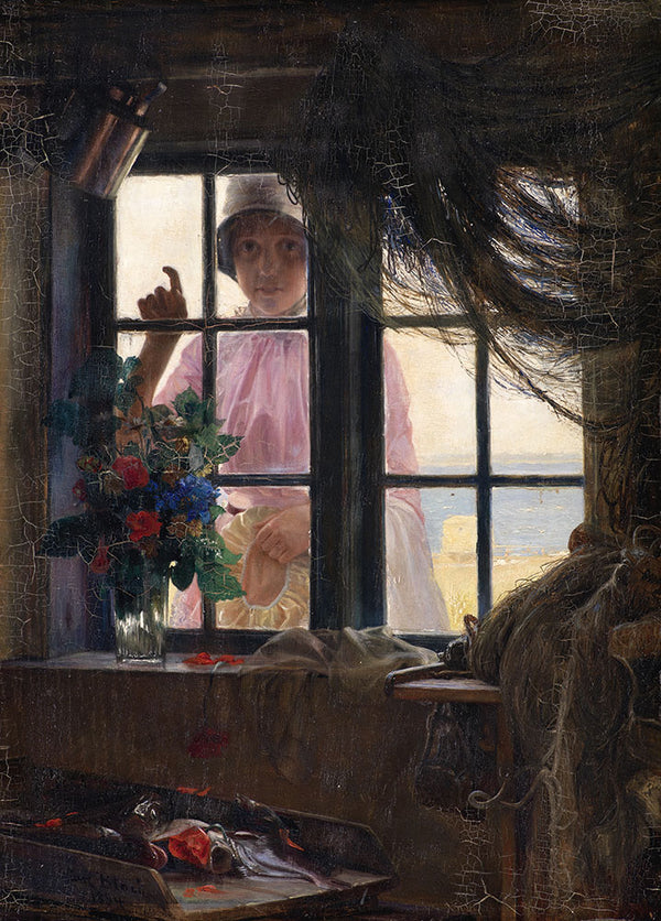 After the Bath A Young Girl Knocking at the Fisherman's Window by Carl Bloch - Art Print - Zapista