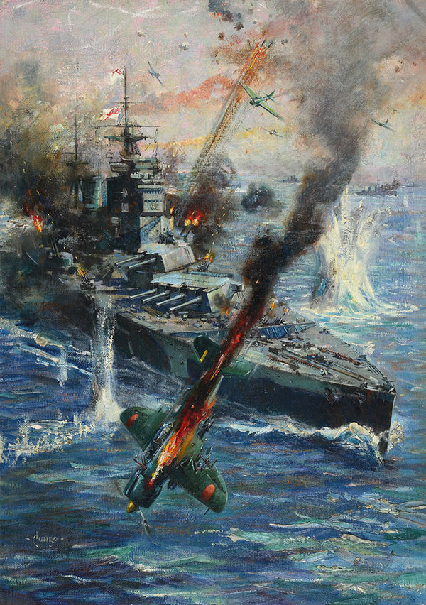 Aircraft Attack British Battleship by Terence Cuneo - Art Print - Zapista