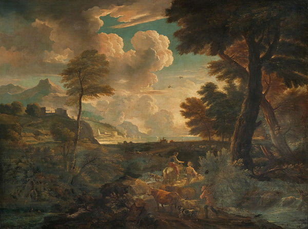 An Italianate landscape with herdsmen by Pieter Mulier the Elder - Art Print - Zapista
