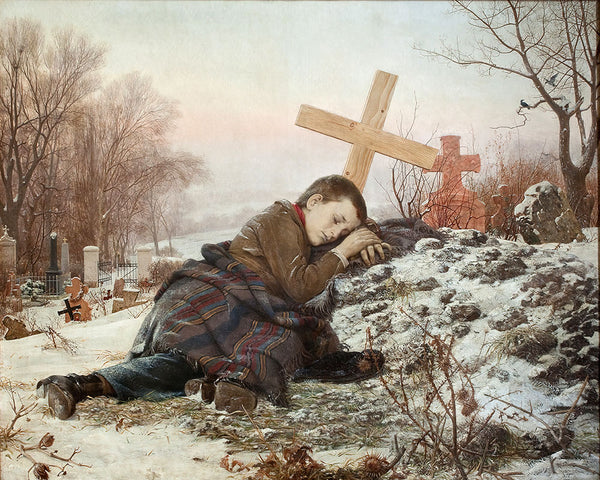 An Orphan on His Mother's Grave by Uroš Predić - Art Print - Zapista