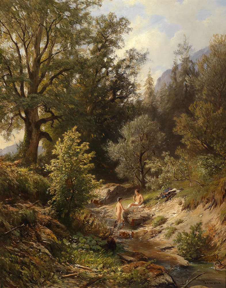 Badende Knaben am Bachufer by Johann Varrone - Art Print - Zapista