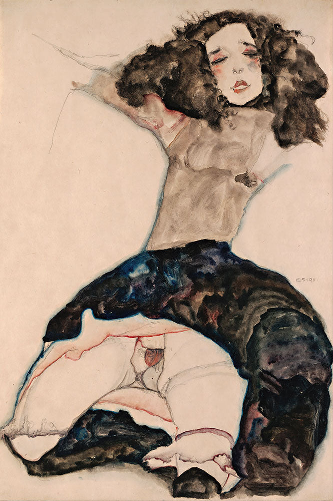 Black-Haired Girl with Lifted Skirt by Egon Schiele - Art Print - Zapista