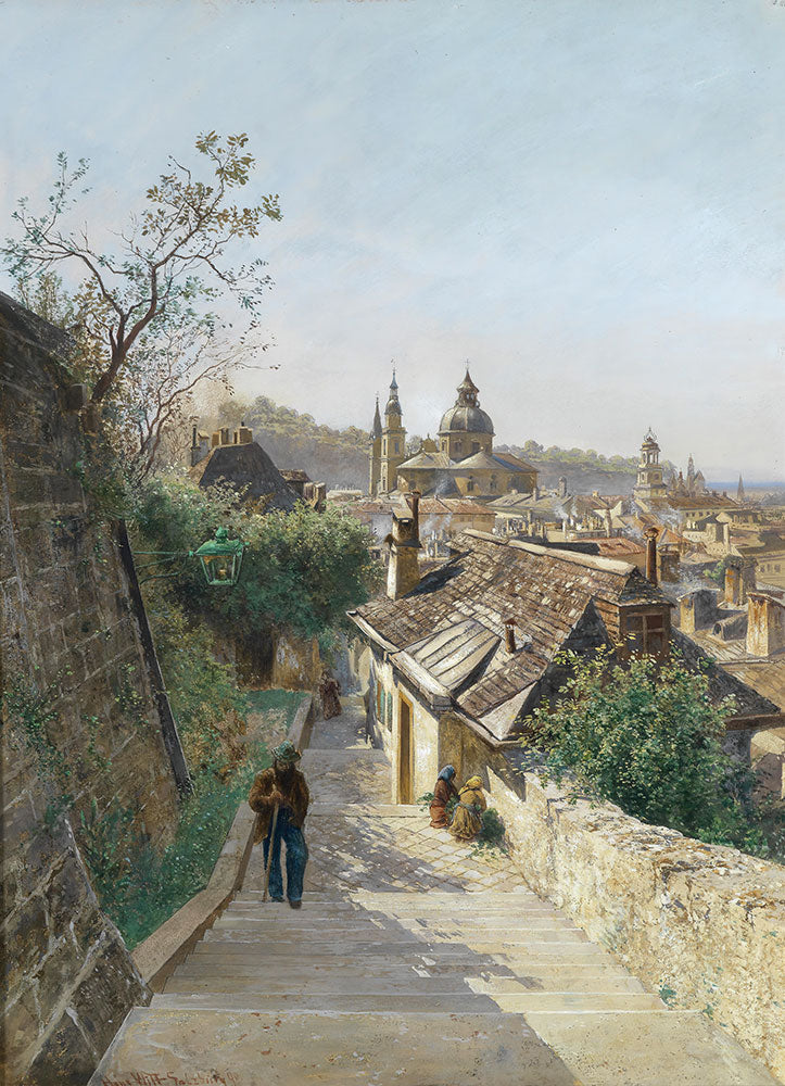 Blick auf die Salzburger Altstadt von der Nonnbergstiege by Hans Wilt - Art Print - Zapista