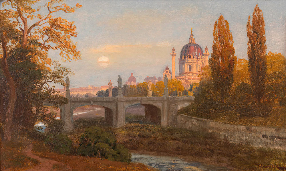 Blick vom Wienfluss gegen Elisabethbrucke und Karlskirche by Anton Hlavacek - Art Print - Zapista