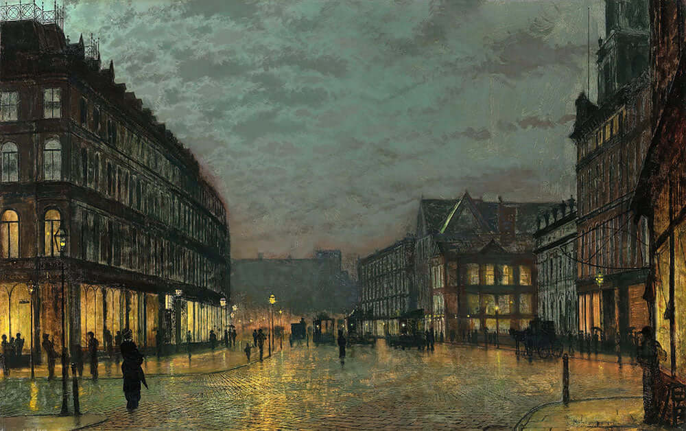 Boar Lane, Leeds by Lamplight by John Atkinson Grimshaw - Art Print - Zapista