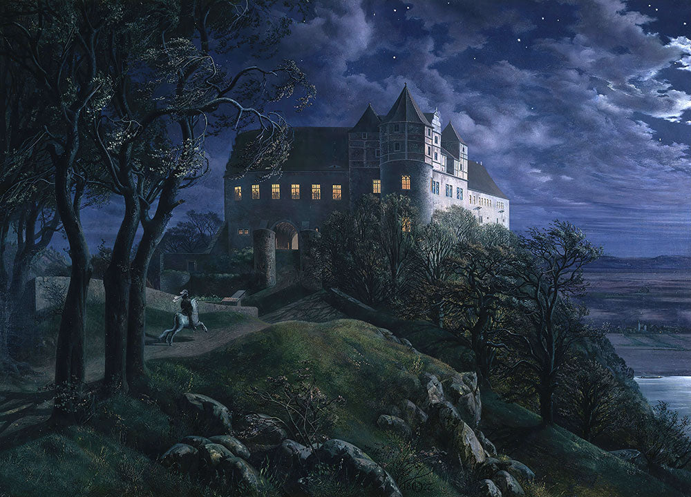 Burg Scharfenberg at Night by Ernst Ferdinand Oehme - Art Print - Zapista