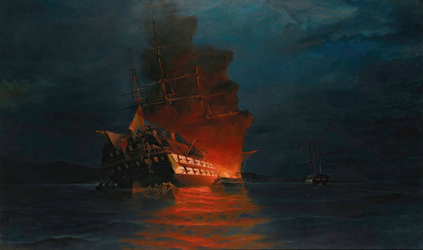 Burning of a Turkish flagship by Constantinos Volanakis - Art Print - Zapista