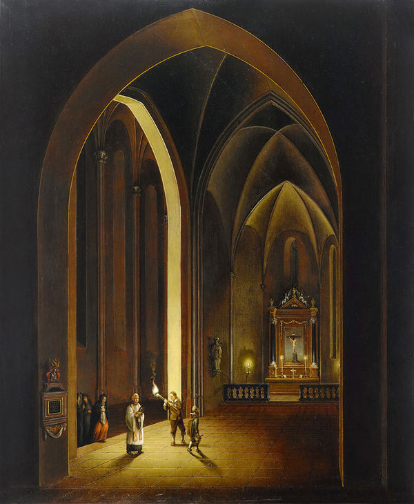 Candlelit church interior by Johann Ludwig Ernst Morgenstern - Art Print - Zapista