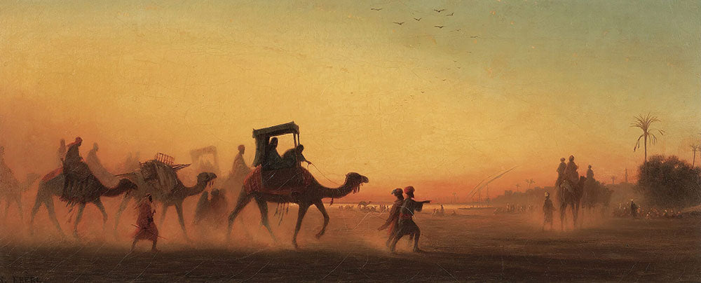 Caravane Au Coucher Du Soleil by Charles Theodore Frere - Art Print - Zapista