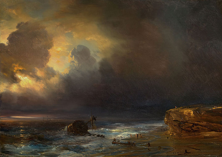 Coastal Scene by Moonlight by Théodore Gudin - Art Print - Zapista