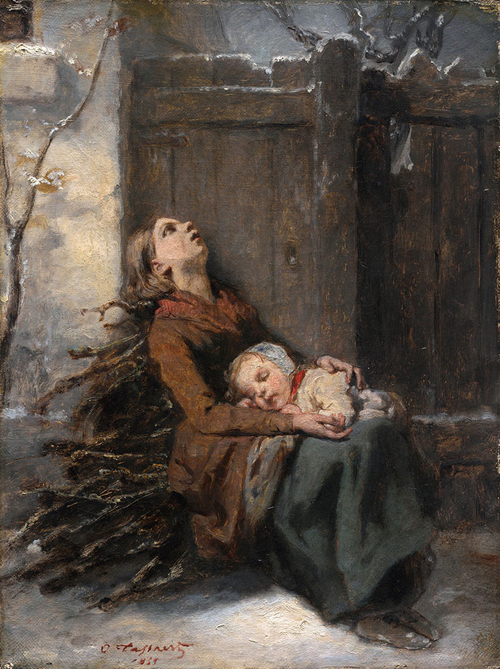 Destitute Dead Mother Holding Her Sleeping Child in Winter by Octave Tassaert - Art Print - Zapista