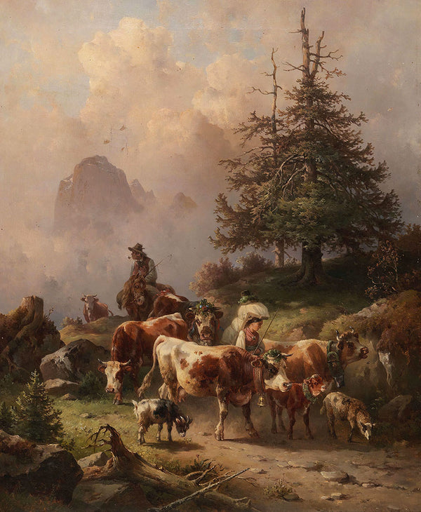 Driving the Cattle Down from the Alpine Pastures by Edmund Mahlknecht - Art Print - Zapista