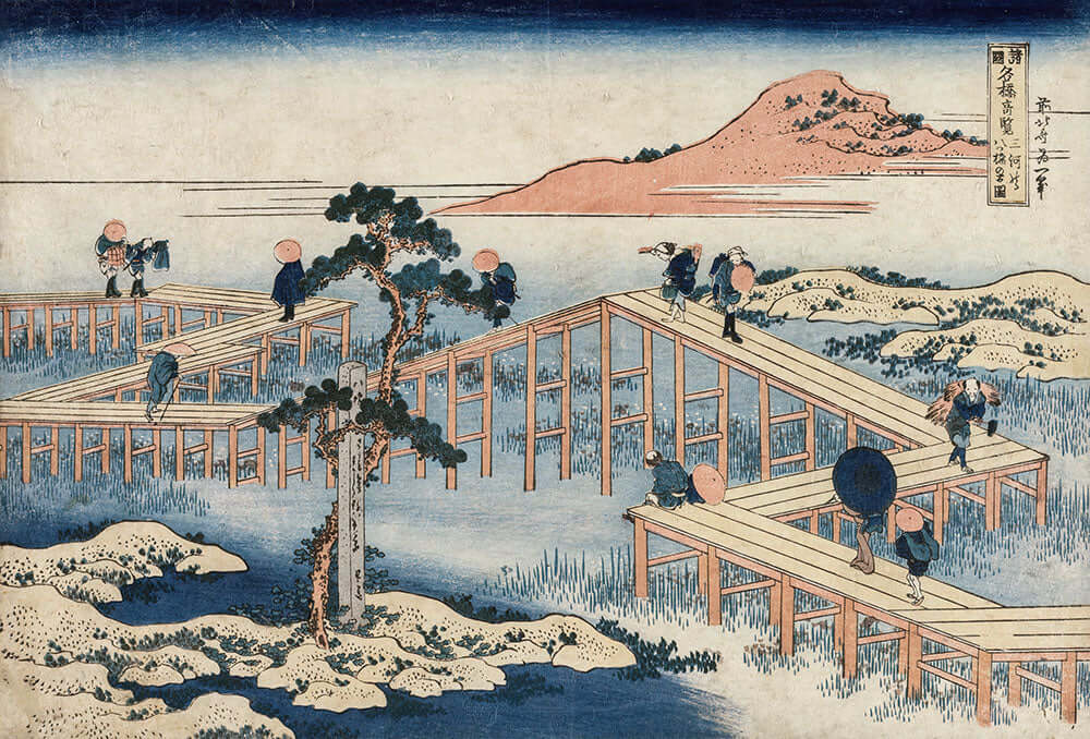 An Ancient Picture of the Eight Part Bridge in Mikawa Province by Katsushika Hokusai - Art Print - Zapista