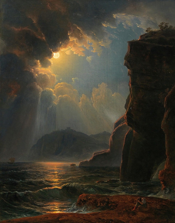 Rocky Coast in the Moonlight by Johann Nepomuk Schödlberger - Art Print - Zapista