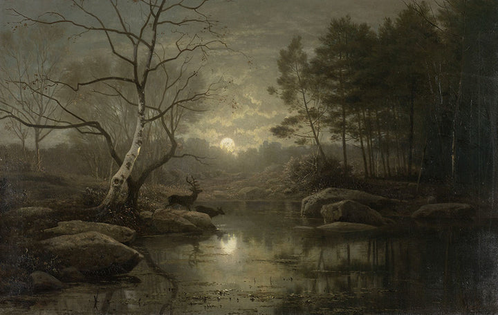 Forest Landscape in the Moonlight by Georg Eduard Otto Saal - Art Print - Zapista