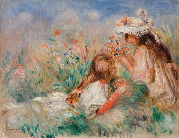 Girls in the Grass Arranging a Bouquet by Pierre-Auguste Renoir - Art Print - Zapista