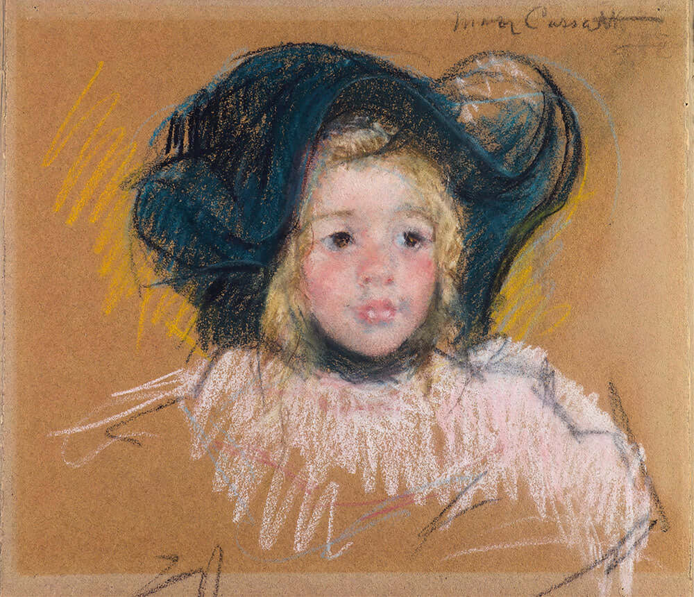 Head of Simone in a Green Bonnet with Wavy Brim (No. 2) by Mary Cassatt - Art Print - Zapista